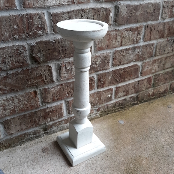 Other - Farmhouse White Wooden Distressed Candlestick